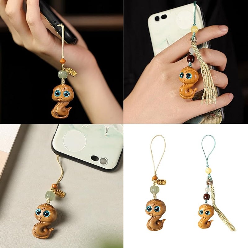 Handmade Sandalwood Snake Pendant Keychain For 2025 Chinese Zodiac Year Of The Snake Blue Car Keyring - Image 1