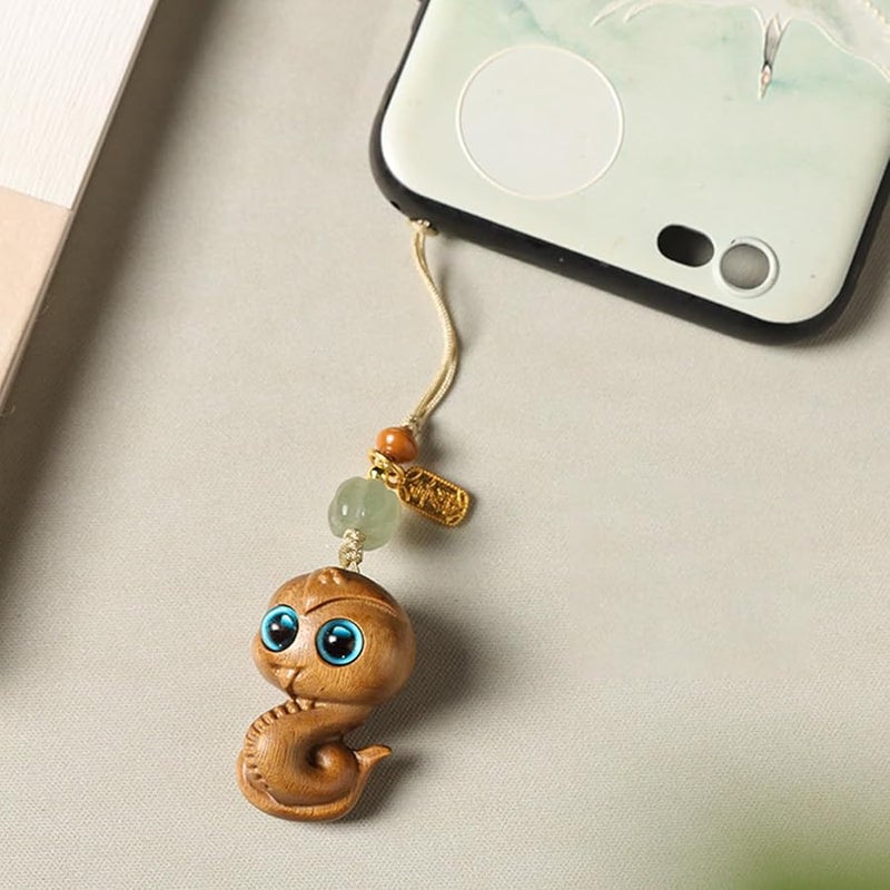 Handmade Sandalwood Snake Pendant Keychain For 2025 Chinese Zodiac Year Of The Snake Blue Car Keyring - Image 2