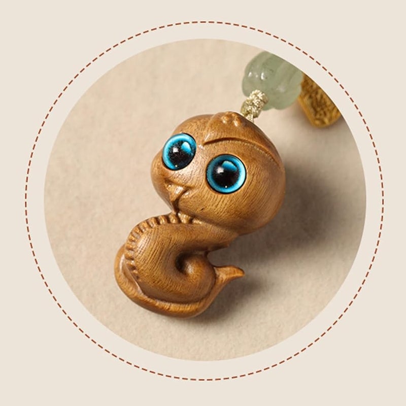 Handmade Sandalwood Snake Pendant Keychain For 2025 Chinese Zodiac Year Of The Snake Blue Car Keyring - Image 3