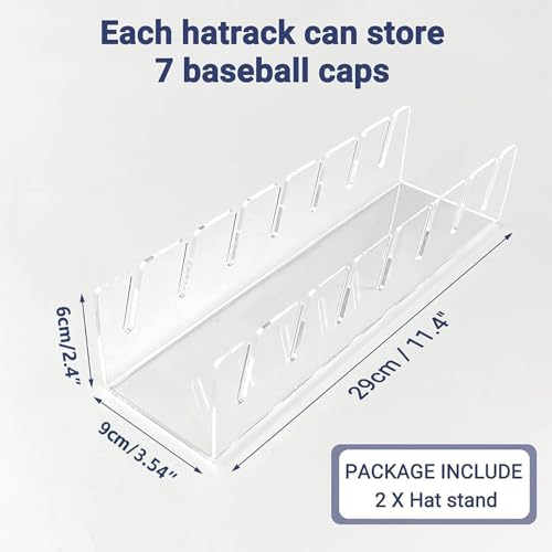 CHENYAOAI Hat Organizer for Baseball Caps, 2 Pcs No Install Acrylic Hat Stand for 14 Baseball Caps, Hat Racks for Caps Display and Organizer for Bedroom, Closet, Dresser, Office, Hat Holder - Image 2