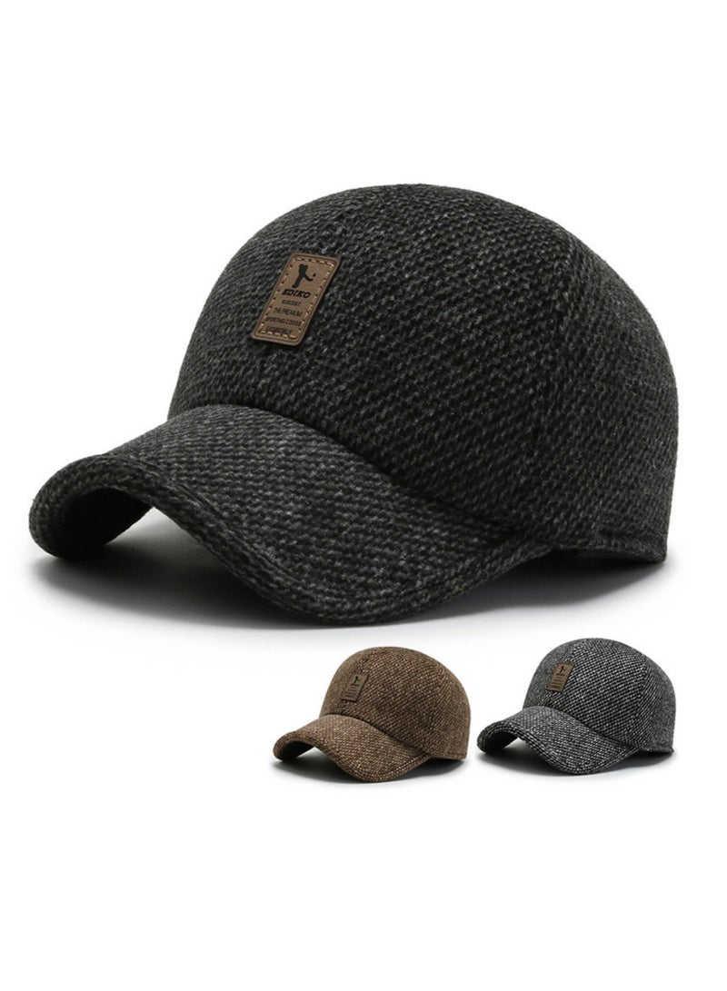 NOVOLAN Baseball Hat Men's Winter Baseball Cap Middle-Aged and Elderly Outdoor Thickening Warm Ear Protection Windproof Cap Sports Wild Peaked Cap Trucker Hat Dad Hat Cap Adjustable (black) - Image 1