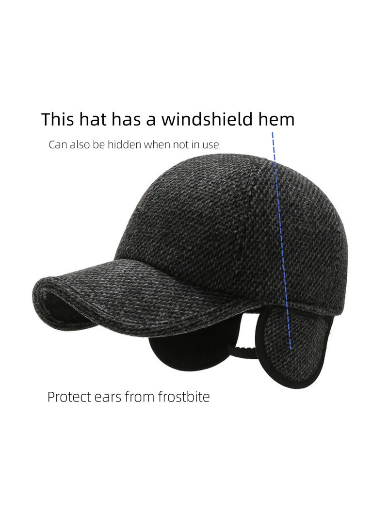 NOVOLAN Baseball Hat Men's Winter Baseball Cap Middle-Aged and Elderly Outdoor Thickening Warm Ear Protection Windproof Cap Sports Wild Peaked Cap Trucker Hat Dad Hat Cap Adjustable (black) - Image 3