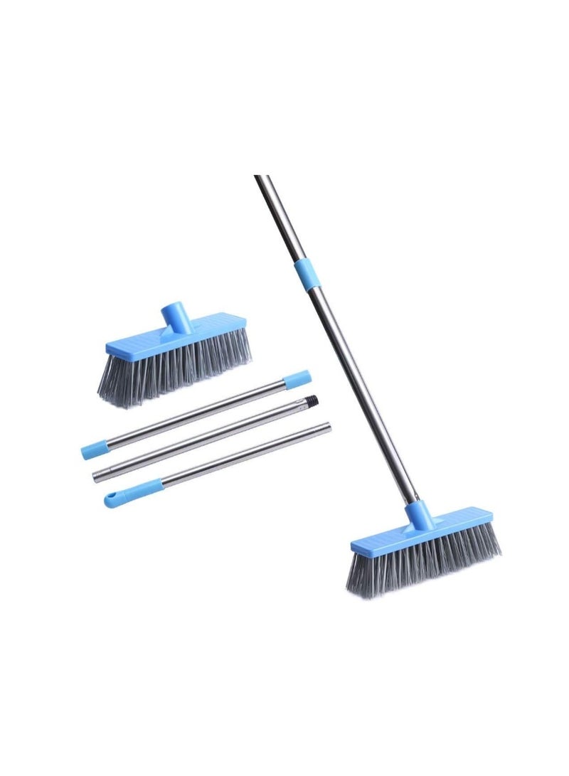 JEBBLAS Floor Brush Stiff Bristle Deck Scrubber with Handle Hard Sweeping Brush for Bathroom Swimming Pool Patio Garages, Outdoor Broom with Extendable Pole, Blue - Image 1