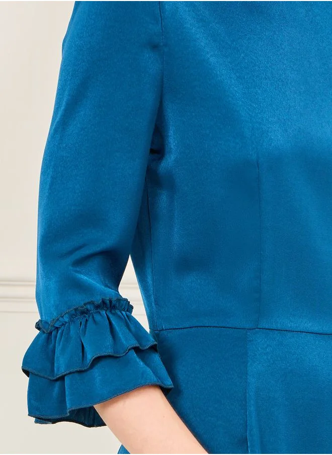 Styli Satin Frill Detail A-line Maxi Dress