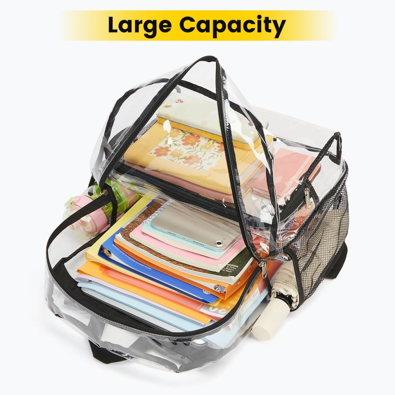 Vorspack Clear Backpack Heavy Duty - Extra Large Clear Bookbag Transparent See Through Backpacks for College Work Travel - Black - Image 3