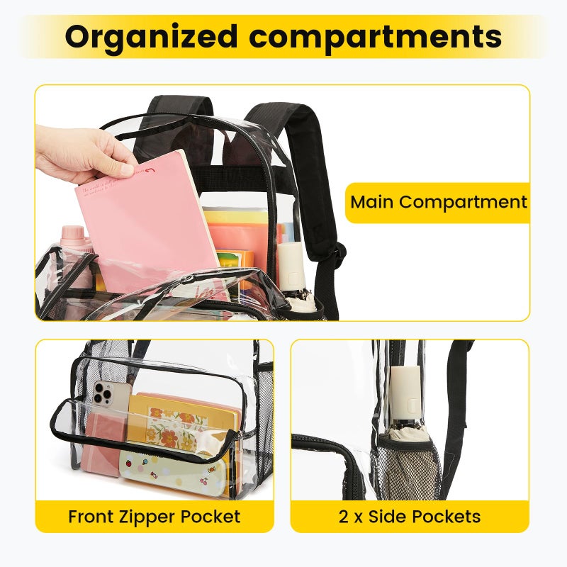 Vorspack Clear Backpack Heavy Duty - Extra Large Clear Bookbag Transparent See Through Backpacks for College Work Travel - Black - Image 4