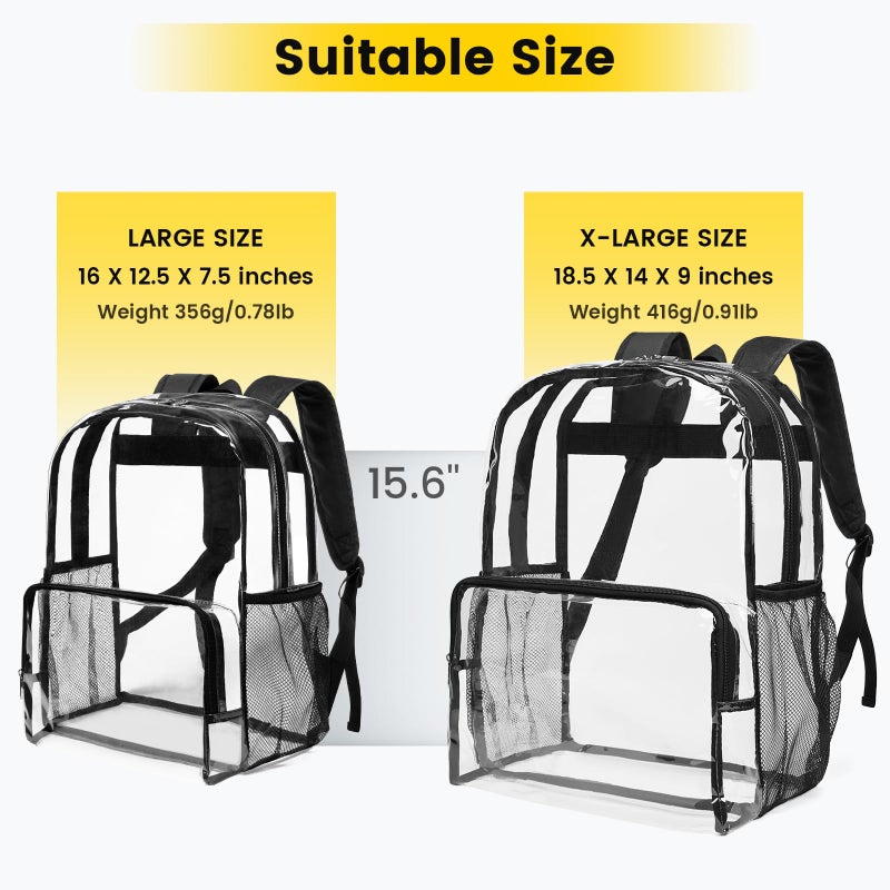 Vorspack Clear Backpack Heavy Duty - Extra Large Clear Bookbag Transparent See Through Backpacks for College Work Travel - Black - Image 2