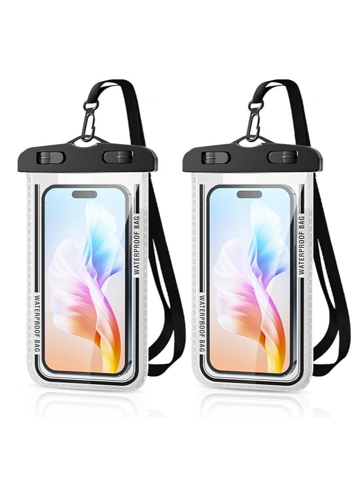2-Pack Waterproof Phone Case 30M Underwater Waterproof Phone Pouch for Large Phones up to 7.2''，Waterproof Cell Phone Case Fit Compatible with iPhone 16/15/14/13 Series，Samsung Galaxy (Black)D7-2  - Image 1