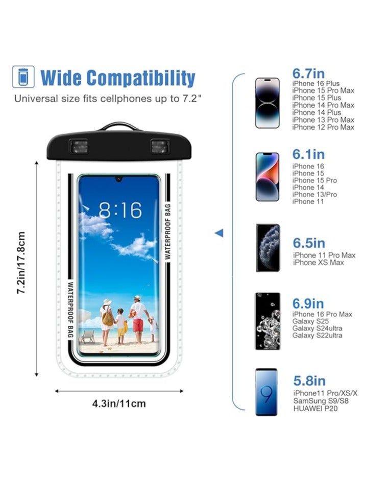 2-Pack Waterproof Phone Case 30M Underwater Waterproof Phone Pouch for Large Phones up to 7.2''，Waterproof Cell Phone Case Fit Compatible with iPhone 16/15/14/13 Series，Samsung Galaxy (Black)D7-2  - Image 4