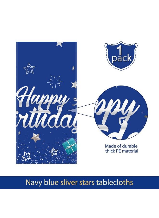 Tegeme Navy Blue Party Supplies Stars Happy Birthday Tablecloths Starry Confetti Table Covers For Kids Birthday Party Decor(Navy Blue And Silver1 Pack) - Image 5