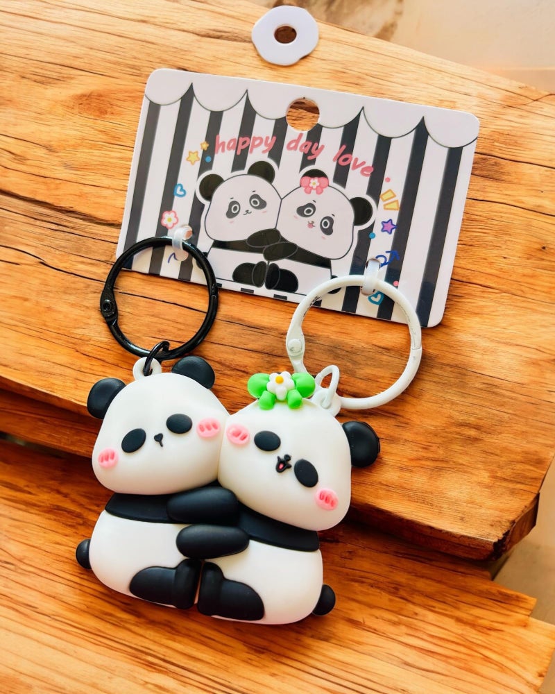 WARMINGO DE Cute Panda Couple Keychain | Bag Charms | Birthday Gift For Girlfriend Boyfriend Husband Wife Boys Girls | Car Bike | Valentine Gift - Image 1