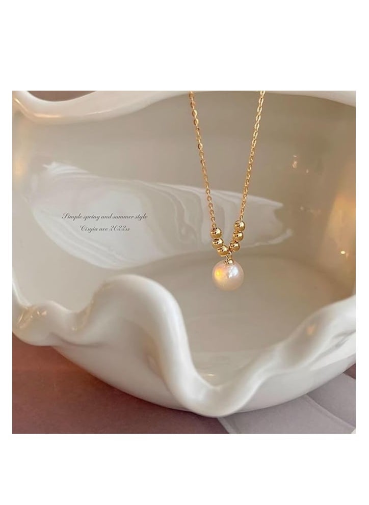 DUNISO Pearl Choker Necklace for Women,14k Gold Plated Titanium Steel Adjustable Boho Beach Layered Pearl Beaed Necklace Earrings Jewelry Set for Bride Bridesmaid Wedding Gifts  - Image 1