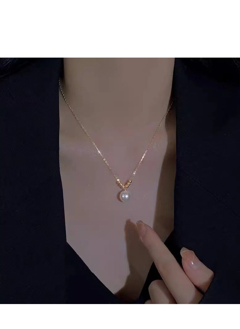 DUNISO Pearl Choker Necklace for Women,14k Gold Plated Titanium Steel Adjustable Boho Beach Layered Pearl Beaed Necklace Earrings Jewelry Set for Bride Bridesmaid Wedding Gifts  - Image 3