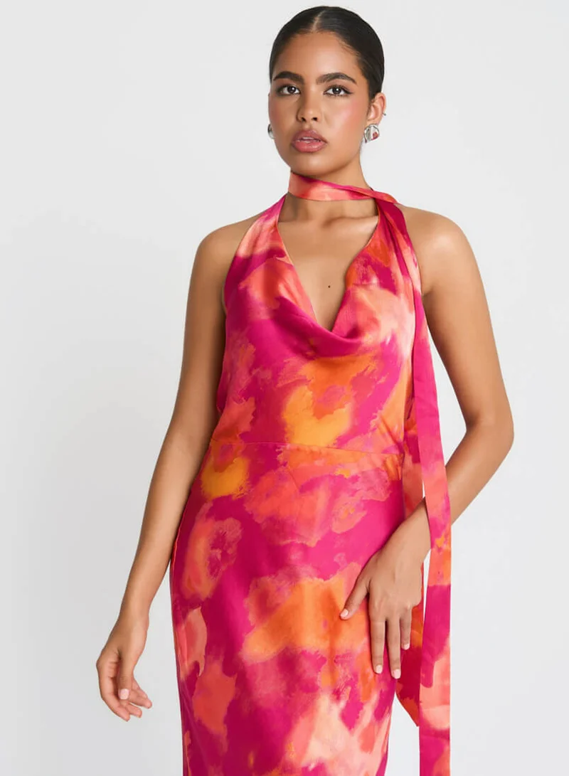 Needs No Label  Pink Marble Scarf Neck Maxi Dress for Women | Best Price UAE
