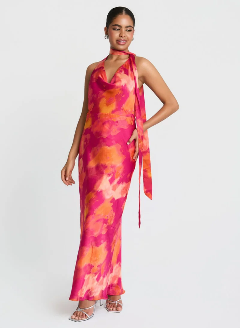 نيدز نو ليبل Pink Marble Scarf Neck Maxi Dress