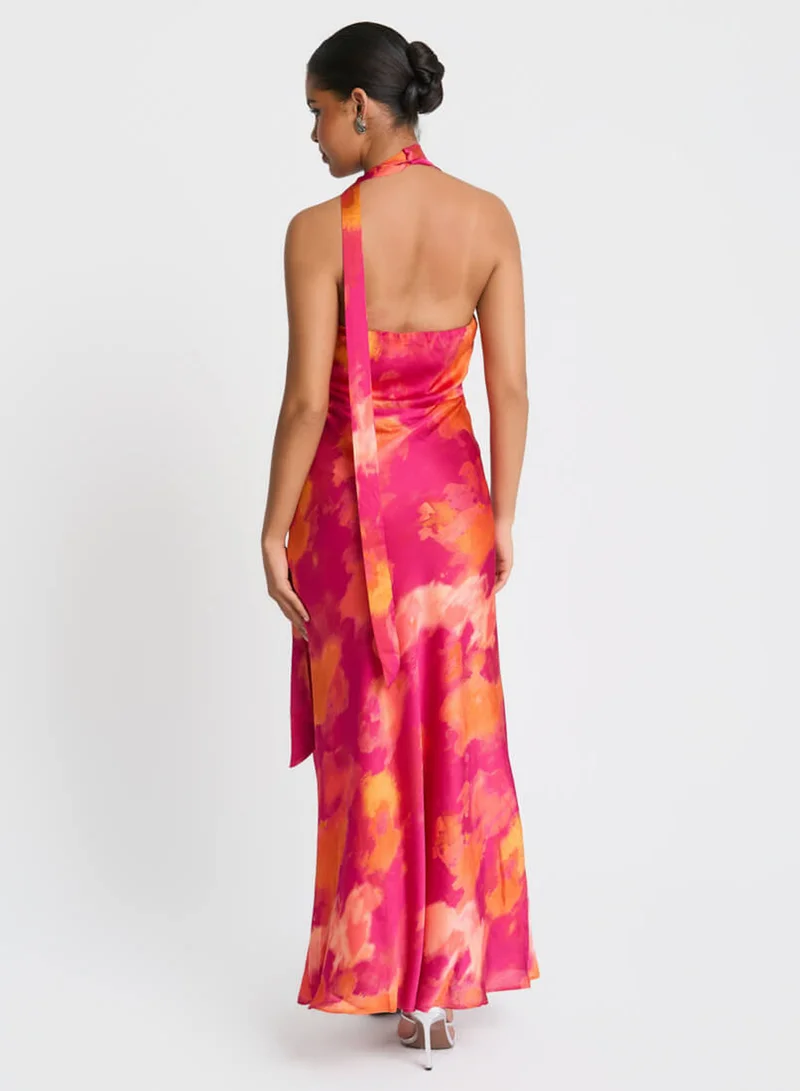 Needs No Label  Pink Marble Scarf Neck Maxi Dress for Women | Best Price UAE
