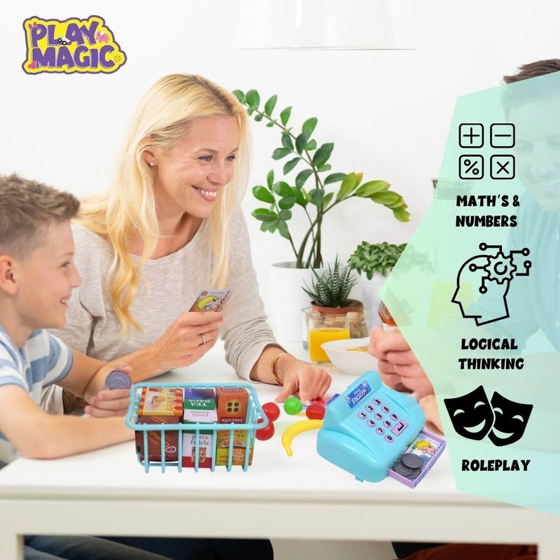 PlayMagic Store Frozen Cash Register Playset for Kids|Educational Pretend Play Set for 3-10 Years|Interactive Learning with Food Items, Coins, Shopping Basket for Boys & Girls - Image 4