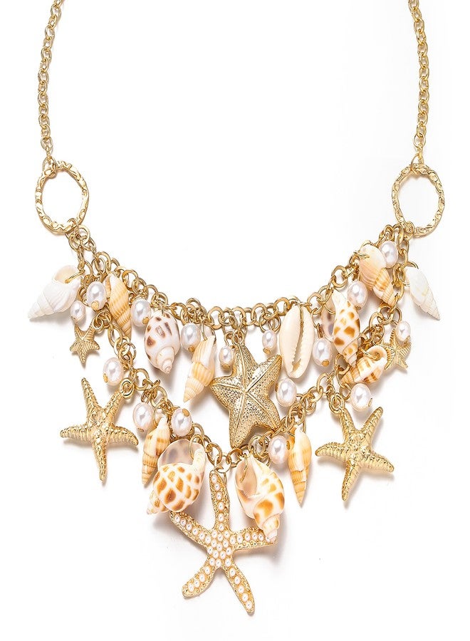 Flyonce Halloween Mermaid Cosplay Costume Jewelry Accessories for Women, Summer Beach Boho Handmade Starfish Conch Sea Shell Collar Mermaid Necklaces for Birthday Theme Dress Up Party Holiday - Image 1