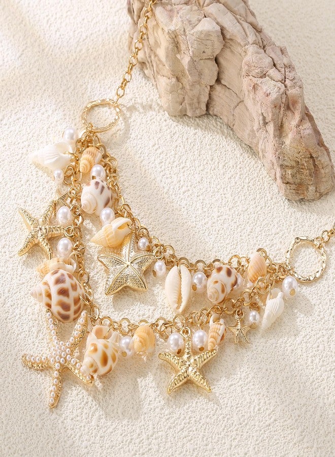 Flyonce Halloween Mermaid Cosplay Costume Jewelry Accessories for Women, Summer Beach Boho Handmade Starfish Conch Sea Shell Collar Mermaid Necklaces for Birthday Theme Dress Up Party Holiday - Image 5