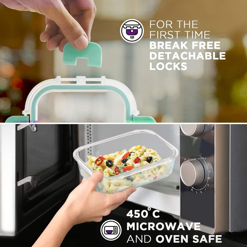 Allo Allo Foodsafe Glass Containers With Lids With Break Free LockOven Microwave Safe ContainersBorosilicate Meal Prep Glass Food Storage Containers For KitchenLeak ProofSet Of 2640Ml Transparent  - Image 2