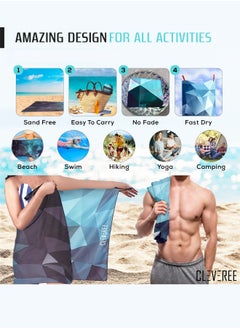 CLEVEREE Beach Towel and Gym Towel Pool Towel Swimming Towel for Men Women Microfiber towel Travel Towel fast-drying towel with carry bag Extra Large 150x90 cm and Gym Towel 50X25 - Teal  - Image 4