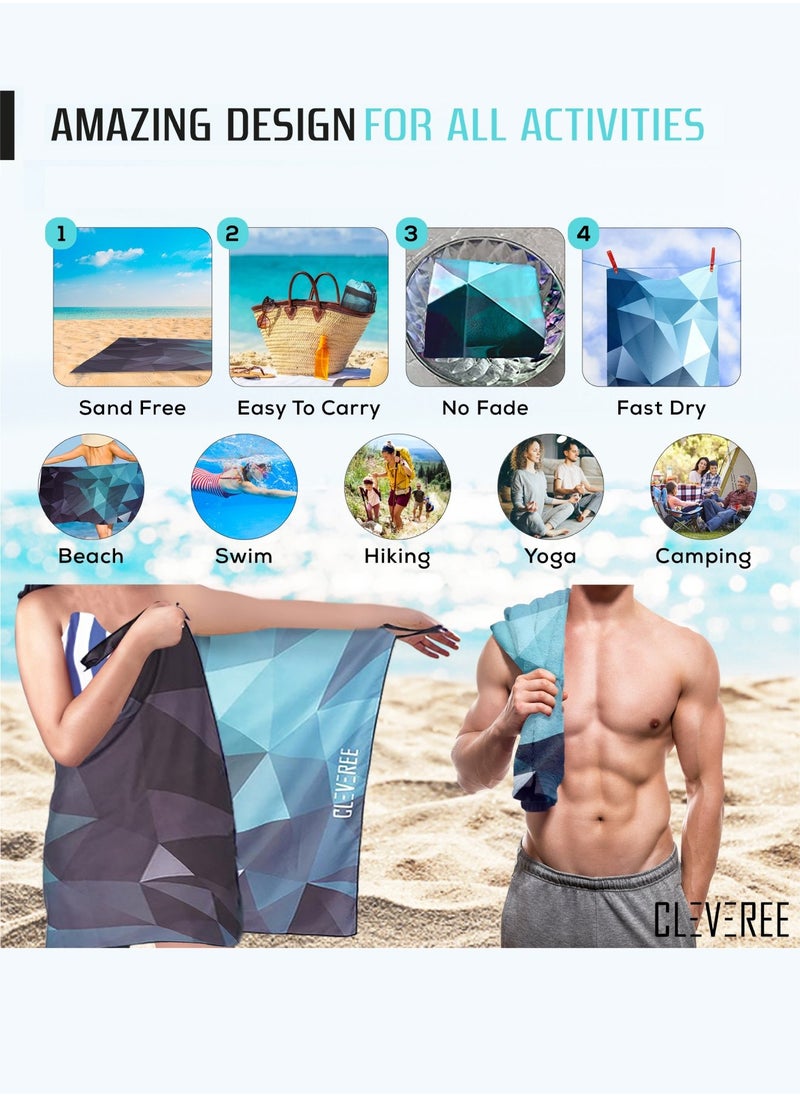 CLEVEREE Beach Towel and Gym Towel Pool Towel Swimming Towel for Men Women Microfiber towel Travel Towel fast-drying towel with carry bag Extra Large 150x90 cm and Gym Towel 50X25 - Teal  - Image 4