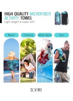 CLEVEREE Beach Towel and Gym Towel Pool Towel Swimming Towel for Men Women Microfiber towel Travel Towel fast-drying towel with carry bag Extra Large 150x90 cm and Gym Towel 50X25 - Teal  - Image 3