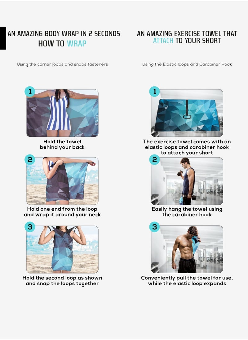 CLEVEREE Beach Towel and Gym Towel Pool Towel Swimming Towel for Men Women Microfiber towel Travel Towel fast-drying towel with carry bag Extra Large 150x90 cm and Gym Towel 50X25 - Teal  - Image 5