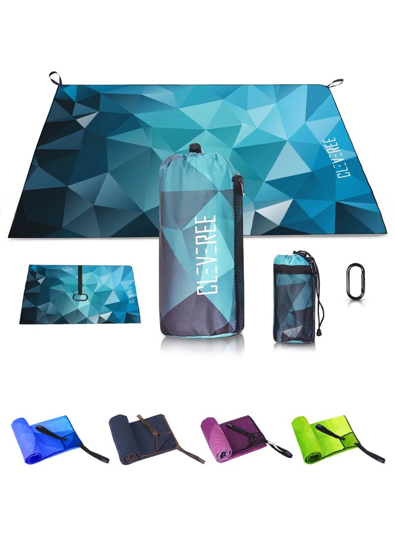 CLEVEREE Beach Towel and Gym Towel Pool Towel Swimming Towel for Men Women Microfiber towel Travel Towel fast-drying towel with carry bag Extra Large 150x90 cm and Gym Towel 50X25 - Teal  - Image 1