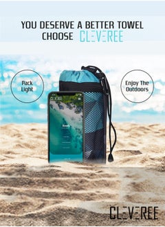 CLEVEREE Beach Towel and Gym Towel Pool Towel Swimming Towel for Men Women Microfiber towel Travel Towel fast-drying towel with carry bag Extra Large 150x90 cm and Gym Towel 50X25 - Teal  - Image 2