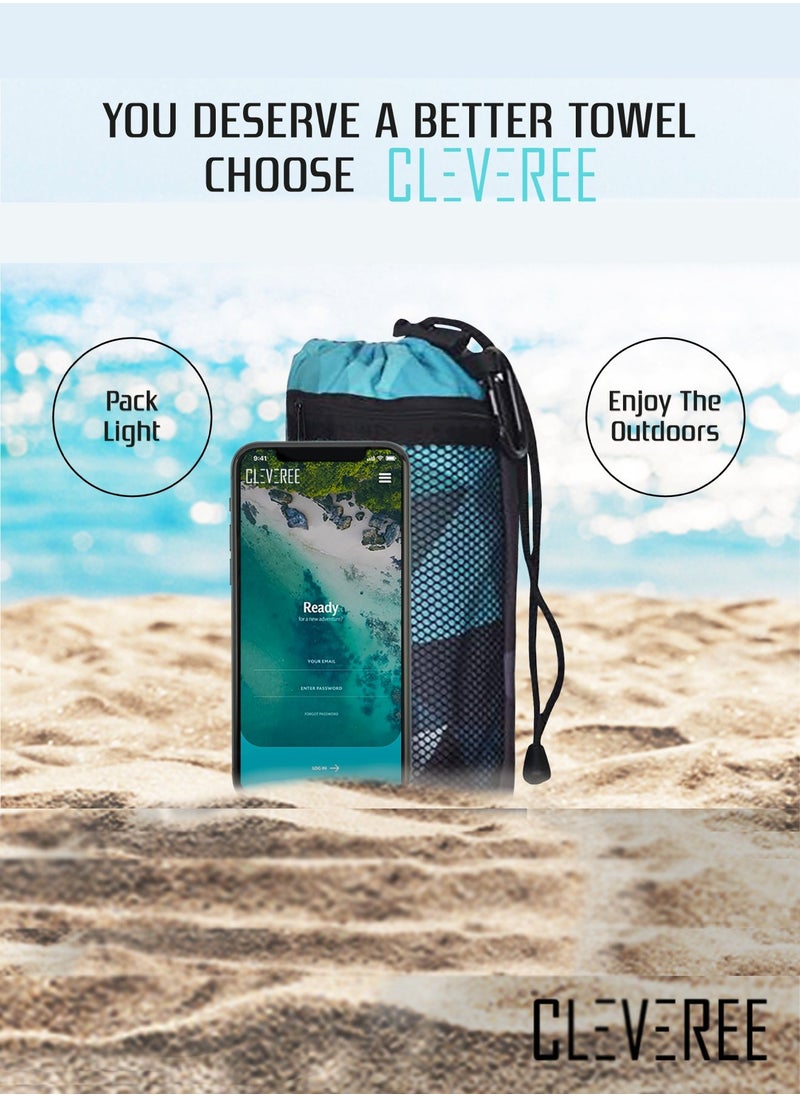 CLEVEREE Beach Towel and Gym Towel Pool Towel Swimming Towel for Men Women Microfiber towel Travel Towel fast-drying towel with carry bag Extra Large 150x90 cm and Gym Towel 50X25 - Teal  - Image 2