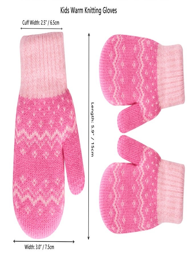 Vikodah Kids Toddler Warm Mittens Knitted Gloves Cold Weather Fleece Line Anti-lost String Boys Girls 3-5Y - Image 3