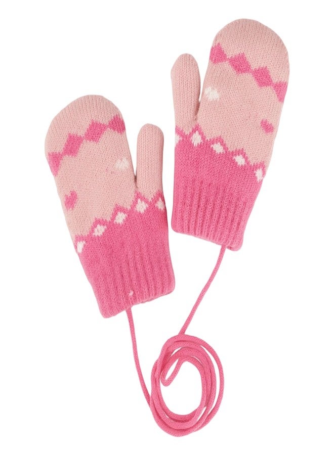 Vikodah Kids Toddler Warm Mittens Knitted Gloves Cold Weather Fleece Line Anti-lost String Boys Girls 3-5Y - Image 1
