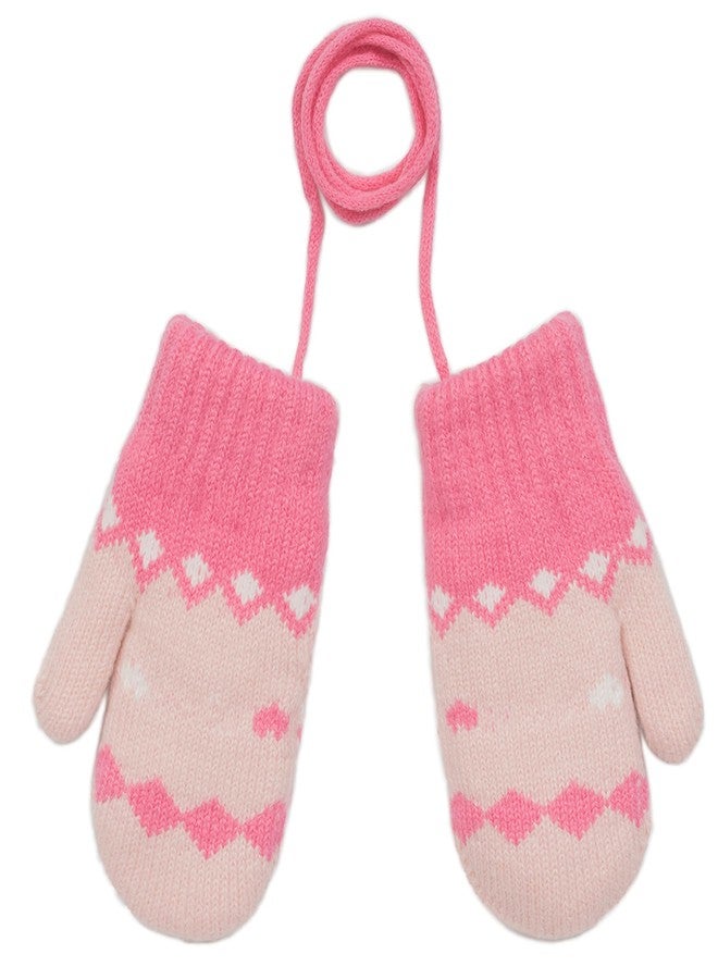 Vikodah Kids Toddler Warm Mittens Knitted Gloves Cold Weather Fleece Line Anti-lost String Boys Girls 3-5Y - Image 2