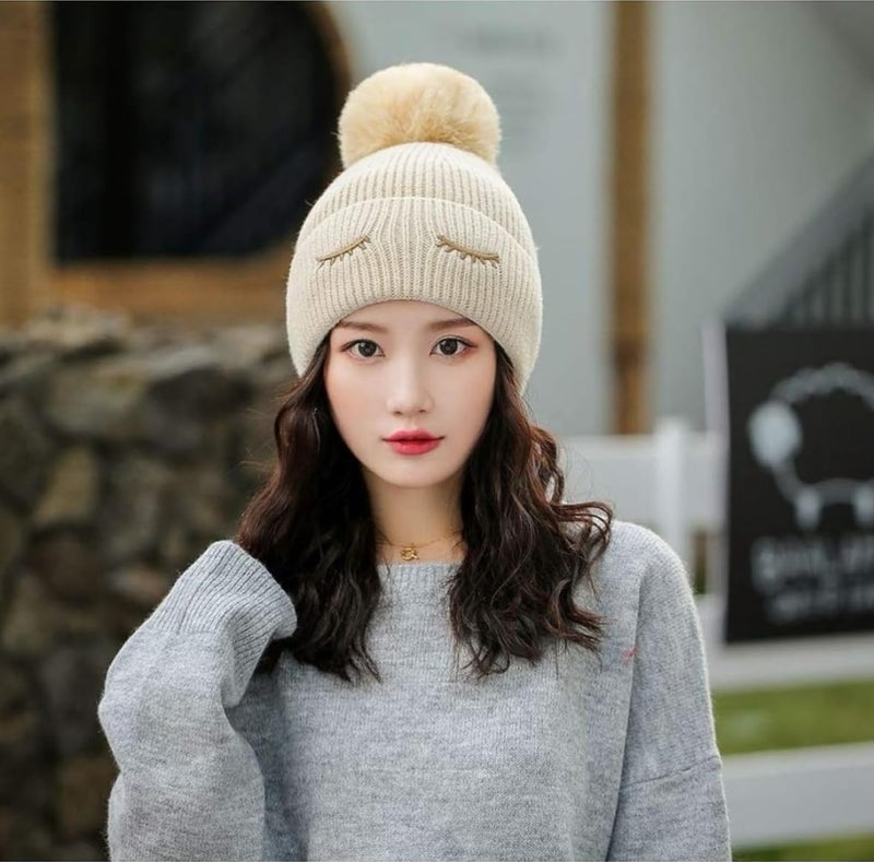 Richmen Women's Knitted Hat Winter Plush Velvet Warm Woolen Cap Soft Snow Proof Stylish Slouchy Beanie Pom Pom Cap for Outdoor Girls & Ladies - Image 4