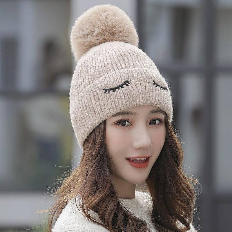 Richmen Women's Knitted Hat Winter Plush Velvet Warm Woolen Cap Soft Snow Proof Stylish Slouchy Beanie Pom Pom Cap for Outdoor Girls & Ladies - Image 5