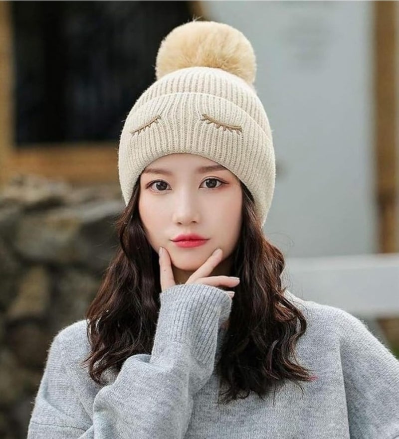 Richmen Women's Knitted Hat Winter Plush Velvet Warm Woolen Cap Soft Snow Proof Stylish Slouchy Beanie Pom Pom Cap for Outdoor Girls & Ladies - Image 2
