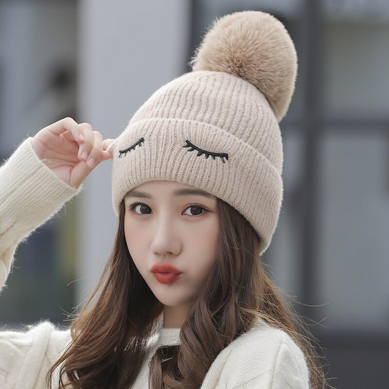 Richmen Women's Knitted Hat Winter Plush Velvet Warm Woolen Cap Soft Snow Proof Stylish Slouchy Beanie Pom Pom Cap for Outdoor Girls & Ladies - Image 3