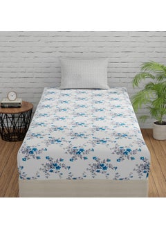 HUESLAND HUESLAND by Ahmedabad Cotton 144 TC Cotton Bedsheet Single Bed with 1 Pillow Cover White Cyan Blue Grey  - Image 1
