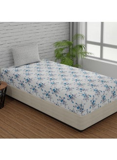 HUESLAND HUESLAND by Ahmedabad Cotton 144 TC Cotton Bedsheet Single Bed with 1 Pillow Cover White Cyan Blue Grey  - Image 2
