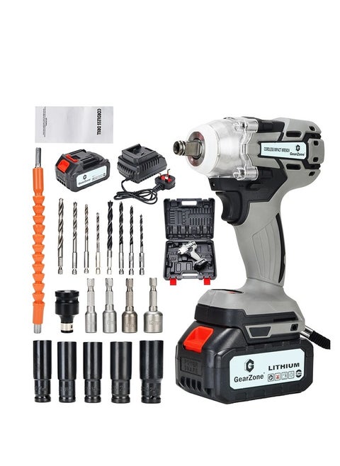 Upgrade High Power Brushless Cordless Impact Wrench 21V with 2pcs Batteries, Adjustable Torque with Accessories and Tool Box
