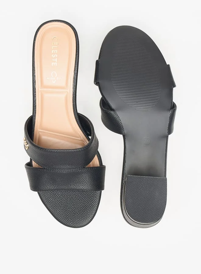 سيليست Womens Solid Slip-On Sandals with Block Heels