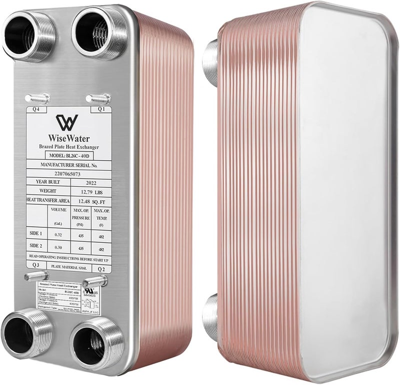 AB Brazed Plate Heat Exchanger Stainless Steel SS316L 5"x12" 20 Plates 1 1/4" MPT 330,000 BTU/hr Hydronic Heating - Image 5