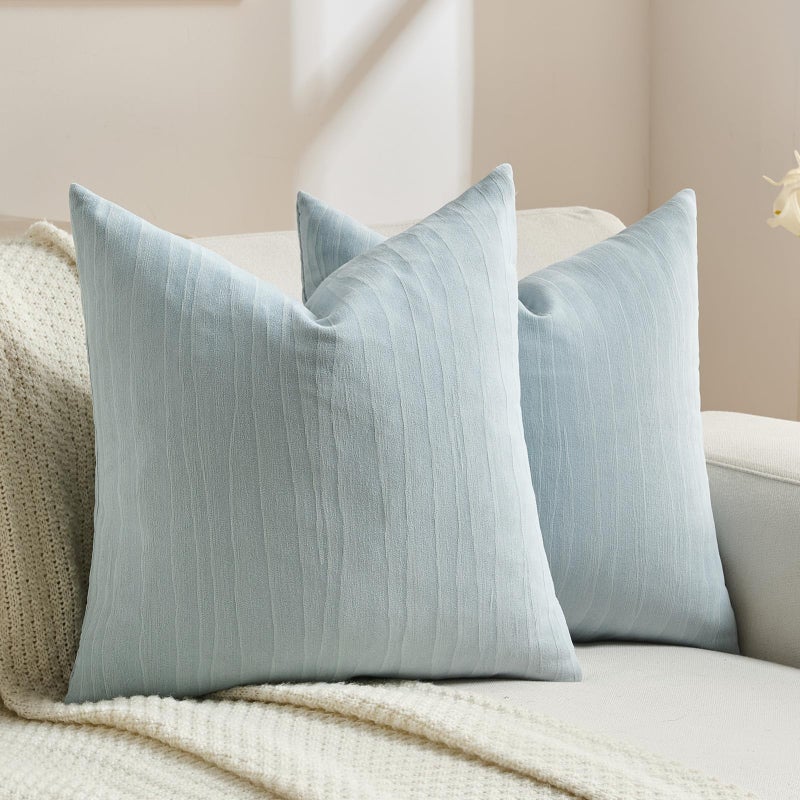 FUTEI Grey Blue Chenille Decorative Throw Pillow Covers 18x18 Inch Set of 2,Soft Crushed Striped Texture Cushion Case,Modern Home Decor for Couch Bed Living Room - Image 1