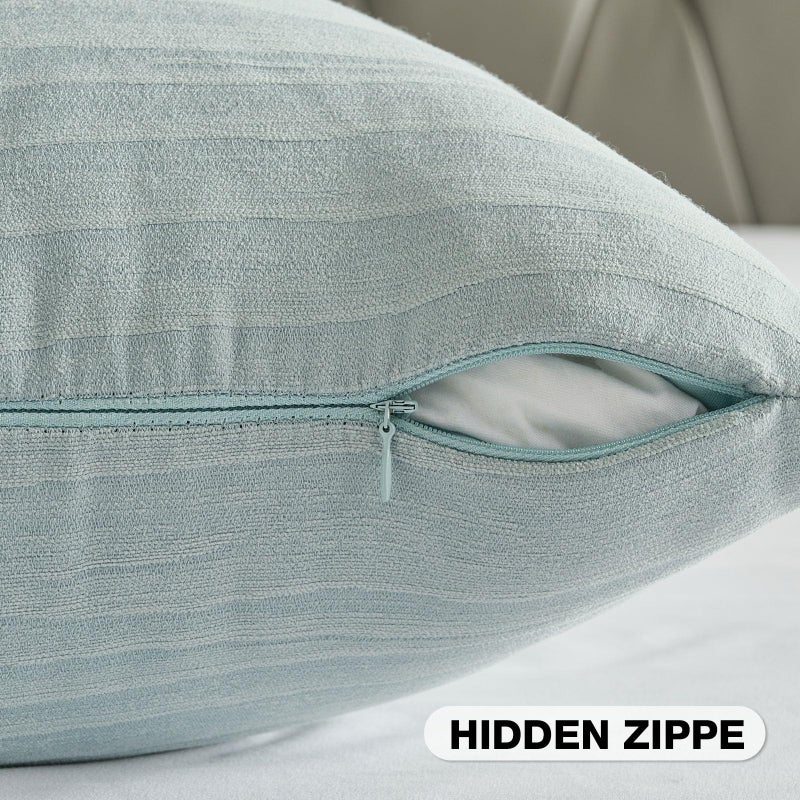 FUTEI Grey Blue Chenille Decorative Throw Pillow Covers 18x18 Inch Set of 2,Soft Crushed Striped Texture Cushion Case,Modern Home Decor for Couch Bed Living Room - Image 3