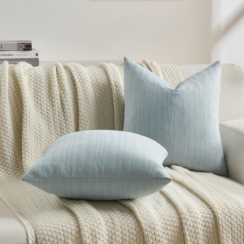 FUTEI Grey Blue Chenille Decorative Throw Pillow Covers 18x18 Inch Set of 2,Soft Crushed Striped Texture Cushion Case,Modern Home Decor for Couch Bed Living Room - Image 5