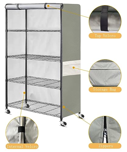 SoloToo Heavy-Duty Waterproof Wire Shelf Cover, Garage Storage Shelving Protector, Universal Fit 30 x 14 x 62 Inch Rack Covers with 1" Tolerance (Sage Green) - Image 3