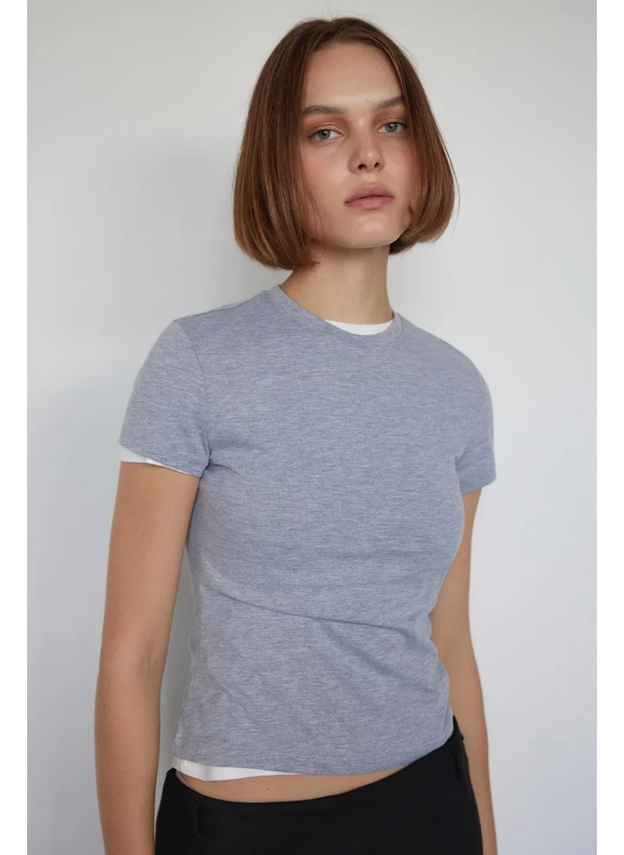 سود كوليكشن Grey Basic Cotton Slim Fit T-Shirt