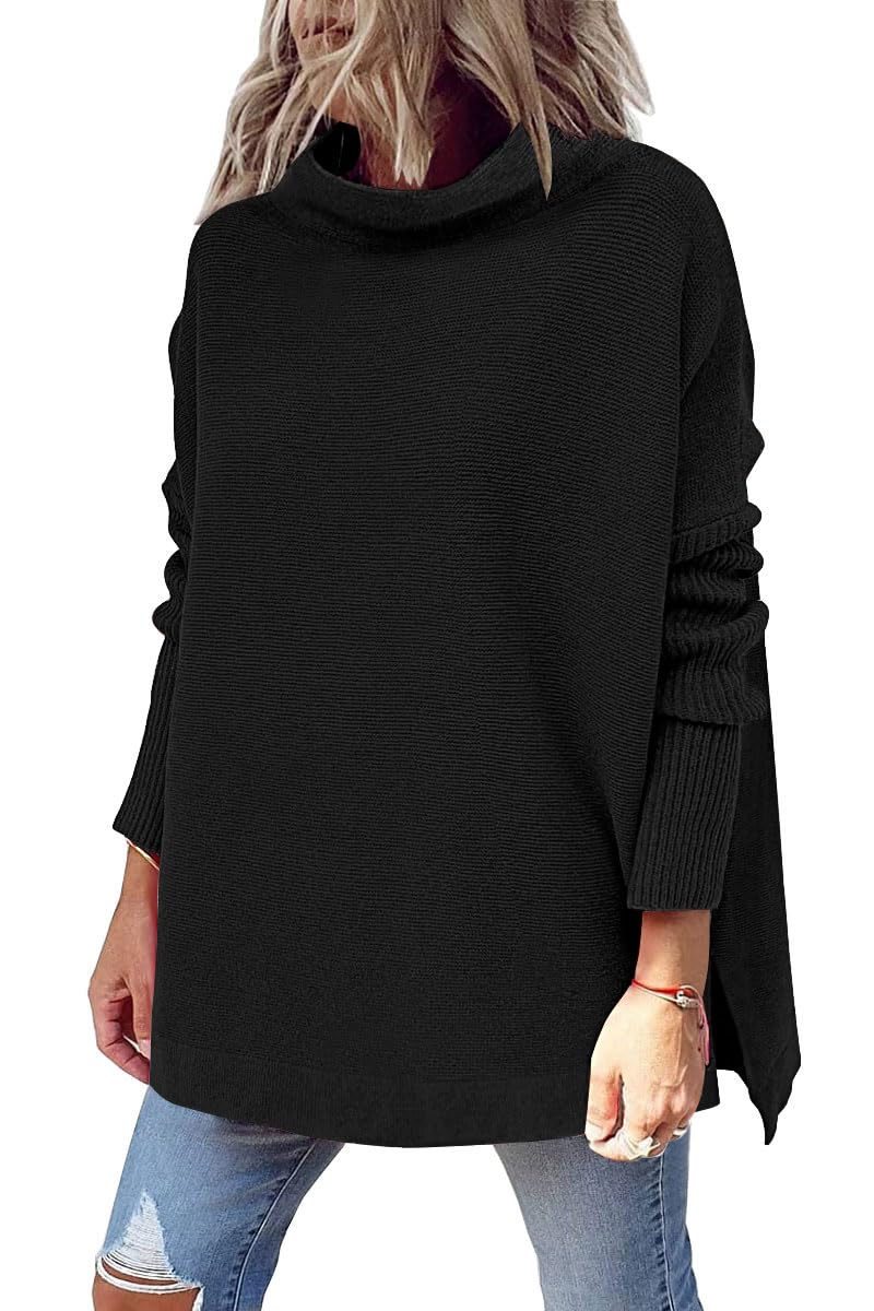 LILLUSORY Women's Mock Turtleneck Sweaters Oversized Long Sleeve Casual Knit Pullover 2025 Tunic Tops Wear with Leggings Black M - Image 1