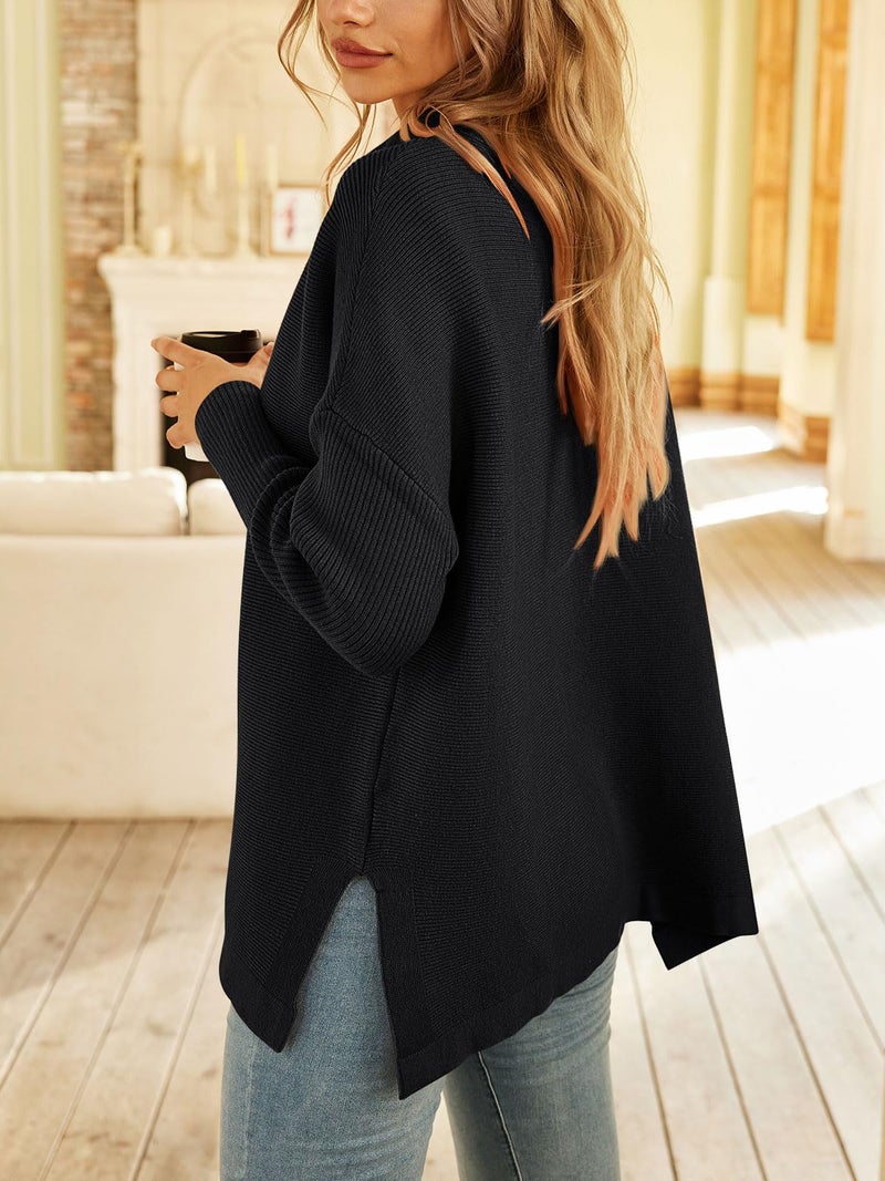 LILLUSORY Women's Mock Turtleneck Sweaters Oversized Long Sleeve Casual Knit Pullover 2025 Tunic Tops Wear with Leggings Black M - Image 5